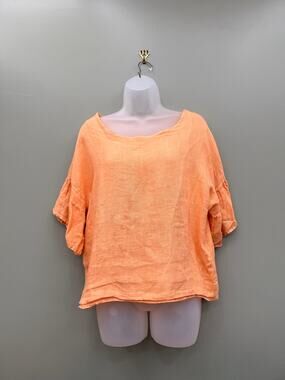 Viola Borghi Italy 100% Linen Orange Peach Oversized Blouse Top M